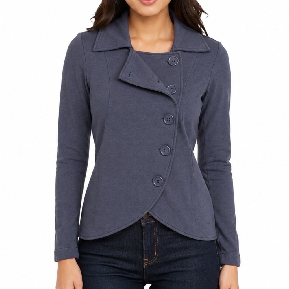 🔴 5 for $25! Y2K Bailey 44 Jacket Asymmetric Jersey Button Front Blazer Pea Coa